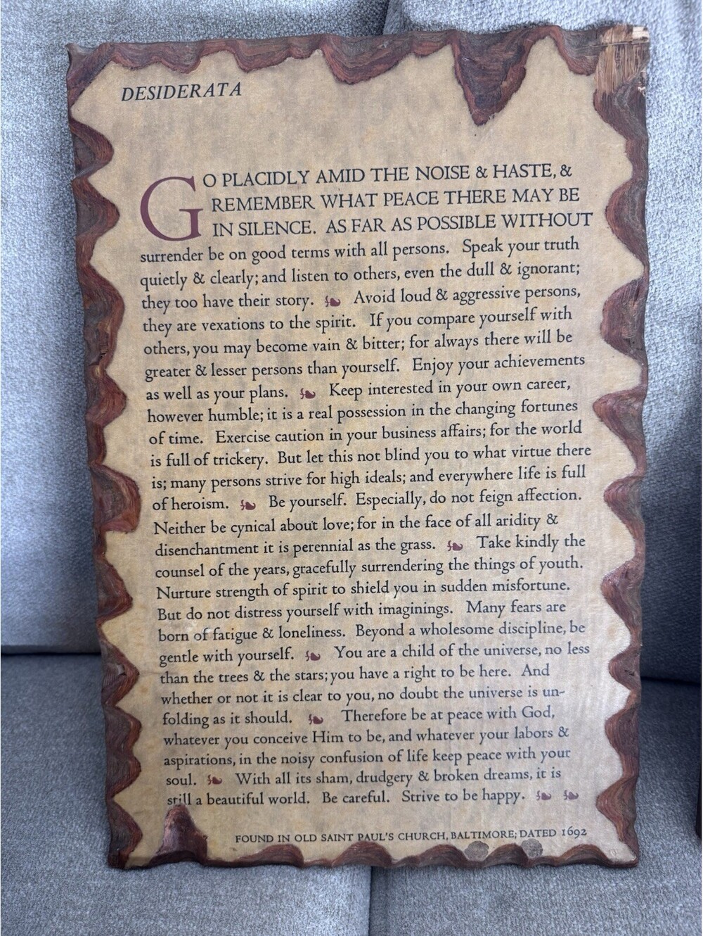 Vintage Desiderata Wall Plaque Poem With Wood Finish